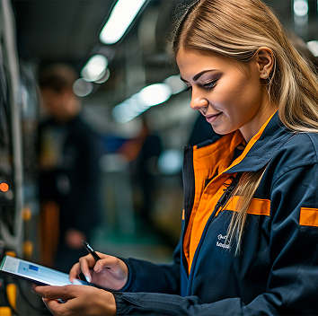 Profissional utilizando sistema de manutenção industrial inteligente da Globalthings