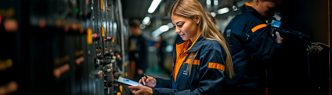 Profissional utilizando sistema de manutenção industrial inteligente da Globalthings